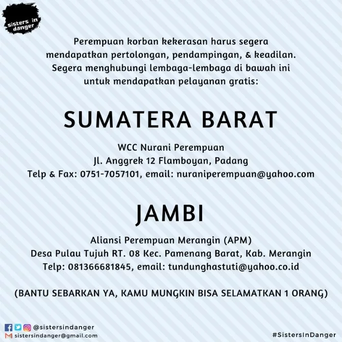 Kontak lapor KDRT Sumatera Barat dan Jambi